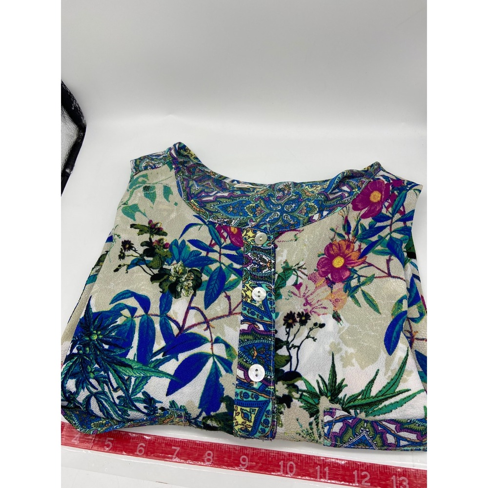 Fig and‎ Flower Floral Paisley Tunic Top XL Womens 3/4 Sleeve Boho Henley Blouse
